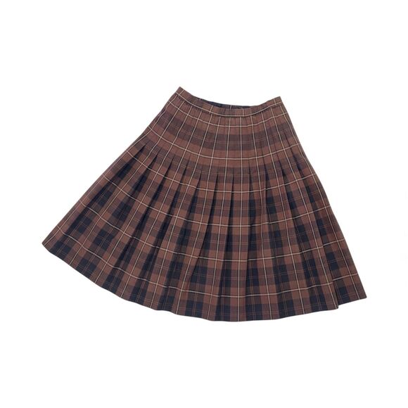 Century Of Boston Brown Plaid Pleated Skirt Dark Academia School 70s - Picture 7 of 10